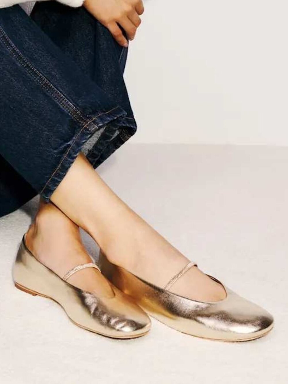 Reformation Bowie Ballet Flat Gold Metallic Leather Mary Jane 5.5 Rare